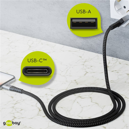 USB-C - USB-A 2.0 Kabel Goobay Angular TEXTIL 2m