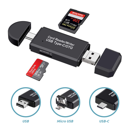Czytnik kart pamięci 3w1 SD microSD USB USB-C Micro USB SPU-CR02