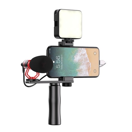 KIT Telefonmikrofon mit Selfie-Stick und LED-Lampe