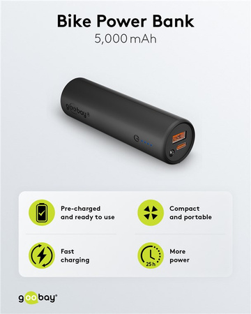 Powerbank Goobay 5000 mAh für Fahrrad LED QC PD USB-C