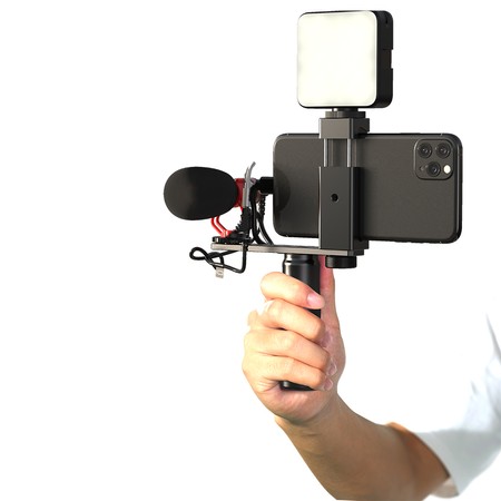 KIT Telefonmikrofon mit Selfie-Stick und LED-Lampe