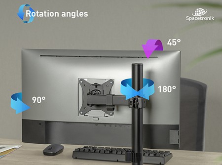 Spacetronik - Monitor-Halterung - Einzelne Bildschirm-Halterung - Monitorständer schwenkbar und drehbar - Diagonale von 17 bis 32 Zoll - Höhenverstellbare Monitorerhöhung - VESA 75/100