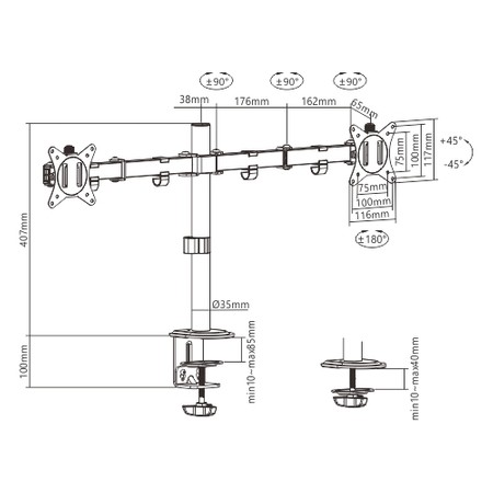 Halterung für zwei Monitore Spacetronik SPA-120