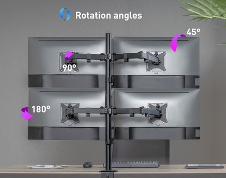 Spacetronik - Monitor-Halterung - Halterung für Vier Monitore - Bildschirm-Halterung verstellbar Links-rechts, Oben-unten - Diagonale 17 bis 32 Zoll - Höhenverstellbare Monitorerhöhung - VESA 75/100