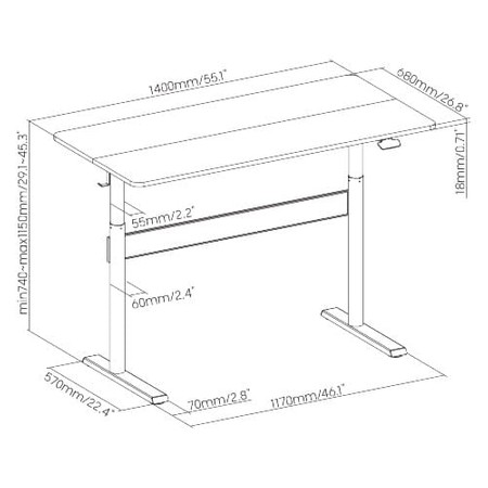 Spacetronik Moris 100BB pneumatischer Schreibtisch 140x68