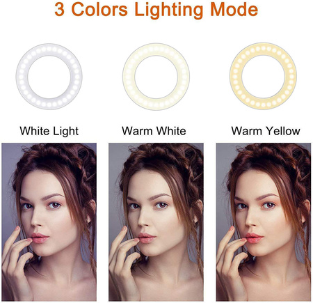 Lampa LED 9 cm ring do telefonu z klipsem Apexel biała USB