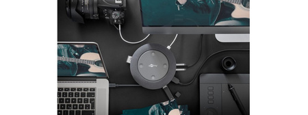 Multiport USB-C 12 w 1 na HDMI + USB-C z PD + 3x USB 3.0 + USB 2.0 + microSD + SD + AUX 3,5mm + RJ45 + Głośnik + Ładowarka Qi Goobay