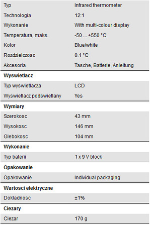 Cyfrowy Miernik Temperatury IR PeakTech 4975