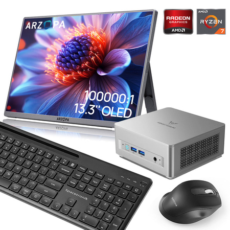 Zestaw -10% Minisforum UM870 Slim AMD Ryzen 7 8745H z ekranem przenośnym, myszką i klawiatura