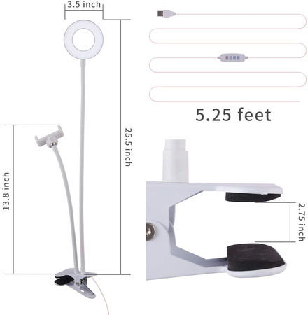 Lampa LED 9 cm ring do telefonu z klipsem Apexel biała USB