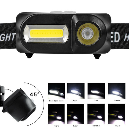 Latarka czołowa akumulatorowa USB XPE 170lm i COB Vayox VA0115