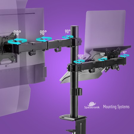 Spacetronik - Monitor-Halterung - Monitor- und Laptop-Halterung - MonitorHalterung verstellbar links-rechts, oben-unten - Diagonale von 17 bis 32 Zoll - Höhenverstellbare Monitorerhöhung - VESA 75/100