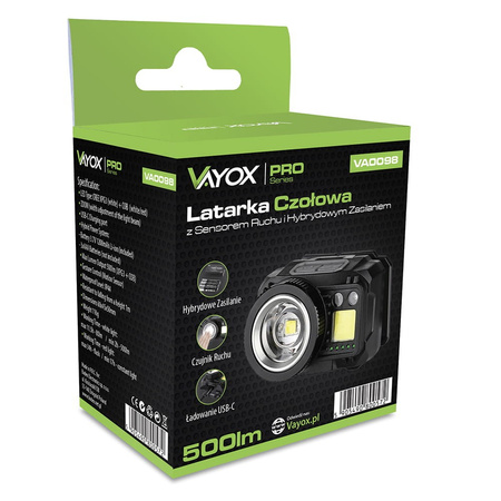 Latarka czołowa XPG3 6W czujnik ruchu VAYOX VA0098