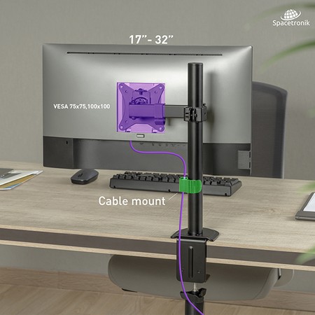 Spacetronik - Monitor-Halterung - Einzelne Bildschirm-Halterung - Monitorständer schwenkbar und drehbar - Diagonale von 17 bis 32 Zoll - Höhenverstellbare Monitorerhöhung - VESA 75/100