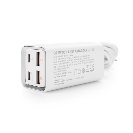 Ladegerät SR102 65W, 2x PD4+ USB-C, 2x QC3.0 USB-A