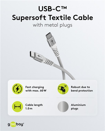 USB-C 2.0 Kabel Goobay SuperSoft TEXTIL weiß 05m