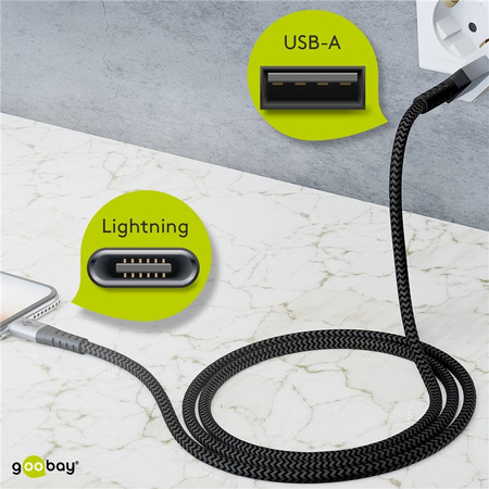 Kabel USB 2.0 - Apple Lightning Plug (8-pin) OPLOT TEKSTYLNY Goobay 0,5m