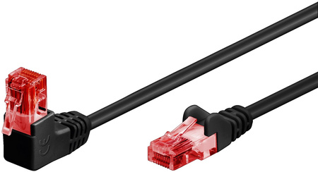 Kabel LAN Patchcord CAT 6 U/UTP CZARNY KĄTOWY 1x90st. 1m