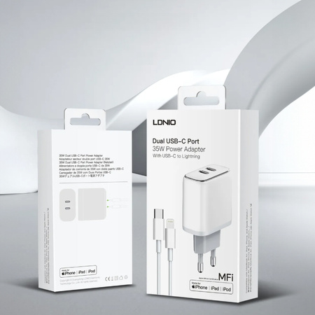 Oryginalna ładowarka iPhone, iPad, iPoD 2xUSB-C MFI 35W kabel USB-C + Lightning