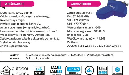 Antena DVB-T2 NEO FM/DAB+/VHF/UHF LTE