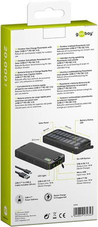 PowerBank Goobay 20000 mAh mit Solar QC PD Akku