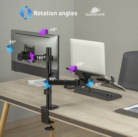 Spacetronik - Monitor-Halterung - Monitor- und Laptop-Halterung - MonitorHalterung verstellbar links-rechts, oben-unten - Diagonale von 17 bis 32 Zoll - Höhenverstellbare Monitorerhöhung - VESA 75/100