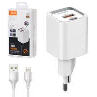 Kopia Ładowarka sieciowa USB 20W PD QC 3.0 kabel USB-A / Lightning Szybkie Ładowanie LDNIO A2318C