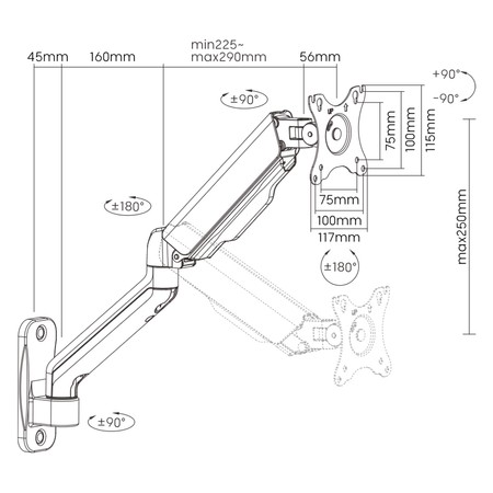 Wandmontierte, gefederte Monitorhalterung SPA-WG111