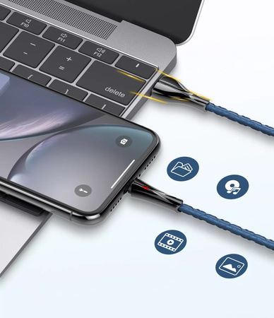 Kabel z diodą LED do szybkiego ładowania USB-A / Lightning 1m szary LS461L