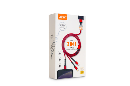 Kabel 3w1 do ładowania USB-A / USB-C + micro-USB + Lighting czarny LC93