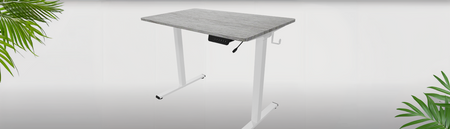 Spacetronik Moris 124WG 100x60 elektrischer Schreibtisch, graue Holzplatte, weißes Gestell