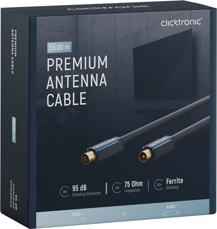 CLICKTRONIC Przyłącze kabel antenowy TV IEC gn.TV/wt.TV ekranowane 15m