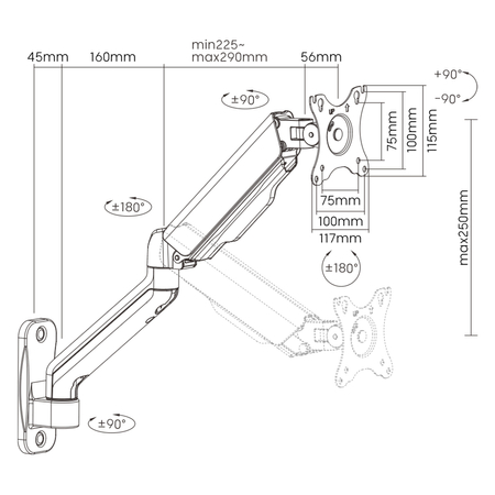Uchwyt ścienny do monitora ramię 17" 32" do 9kg Spacetronik SPAWG111
