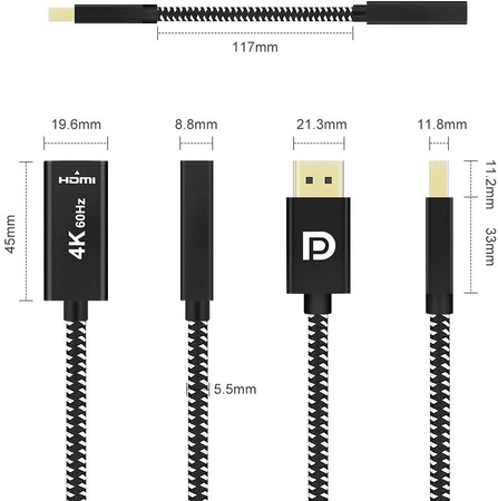 Adapter wtyk DisplayPort - gniazdo HDMI 4K Kabel w Oplocie SPD-H03