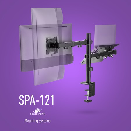 Spacetronik - Monitor-Halterung - Monitor- und Laptop-Halterung - MonitorHalterung verstellbar links-rechts, oben-unten - Diagonale von 17 bis 32 Zoll - Höhenverstellbare Monitorerhöhung - VESA 75/100