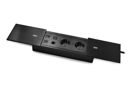 Gniazdo meblowe z mediaportem multimedialnym 2x Schuko rozsuwane Spacetronik SPS-S26B V2