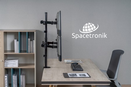 Spacetronik - Monitor-Halterung - Halterung für Vier Monitore - Bildschirm-Halterung verstellbar Links-rechts, Oben-unten - Diagonale 17 bis 32 Zoll - Höhenverstellbare Monitorerhöhung - VESA 75/100