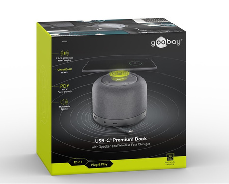 Multiport USB-C 12 w 1 na HDMI + USB-C z PD + 3x USB 3.0 + USB 2.0 + microSD + SD + AUX 3,5mm + RJ45 + Głośnik + Ładowarka Qi Goobay